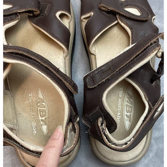 MBT Kisumu Sandals Mens 11 Brown Leather Rocker Sole Comfort Hook Loop Closures - Picture 5 of 10